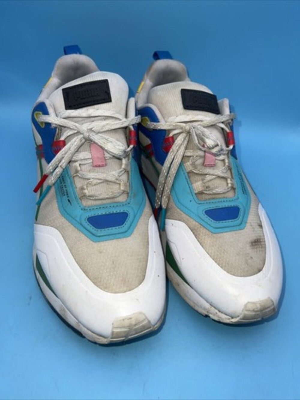 Puma Mirage Tech Game White Multicolor Green Blue Mens 382170 01 Size 10.5